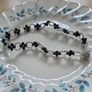 Dainty Pretty Black and Silver Beaded Bracelet